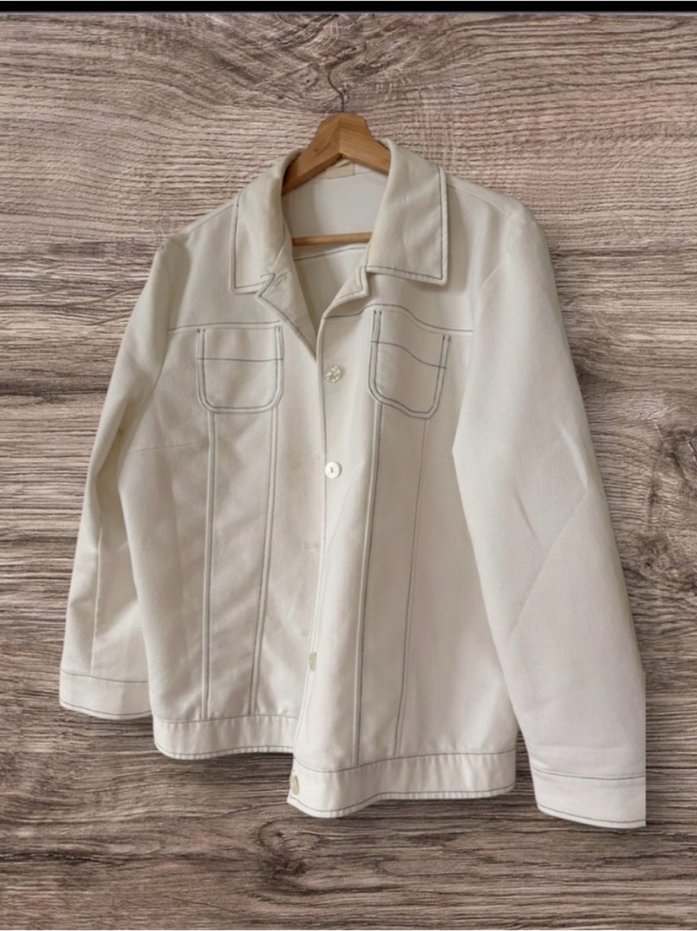 Cream Button-Up Jacket with Contrast Topstitching